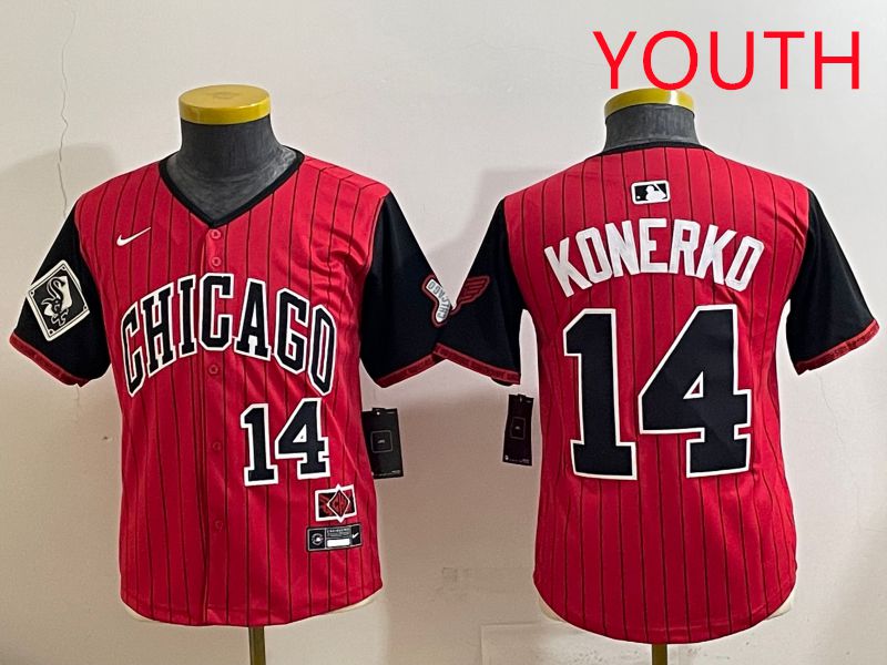 Youth 2025 Chicago White Sox #14 Konerko Red Stripe Joint Name Nike MLB Jersey style 6->youth mlb jersey->Youth Jersey